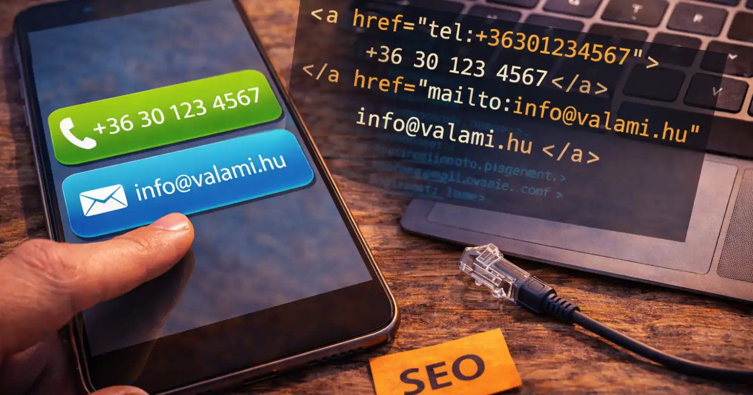 Kattintható telefonszám és e-mail cím